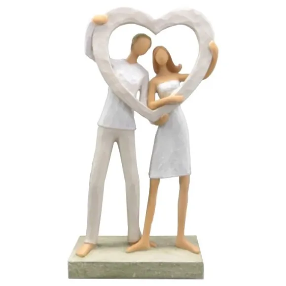 Figurine à poser - 15 x 6 x 27,5 cm - Couple avec cadre en forme de cœur