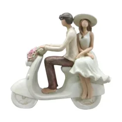 Figurine pour mariage - 23,5 x 8,5 x 23,5 cm - Couple de mariés sur scooter