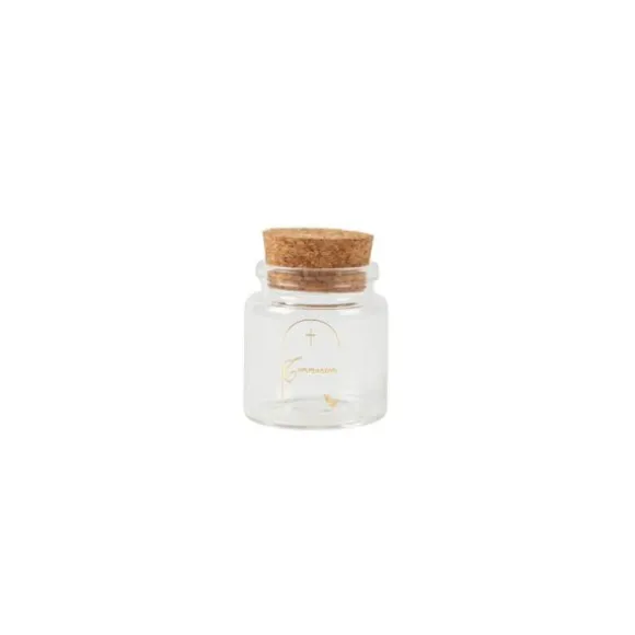Fiole en verre avec bouchon en liège - Collection Communion Pureté Blanc et Or