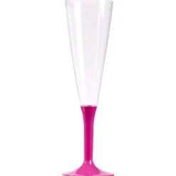 10 Flûtes à Champagne Plastique Pied Fuchsia