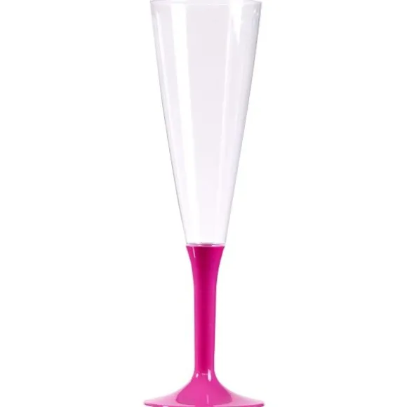 10 Flûtes à Champagne Plastique Pied Fuchsia