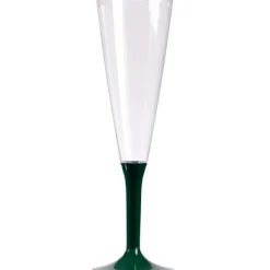 10 Flûtes à Champagne Plastique Pied Vert Sapin