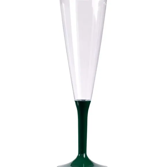 10 Flûtes à Champagne Plastique Pied Vert Sapin