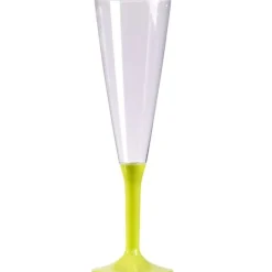 10 Flûtes à Champagne Plastique Pied Vert Anis