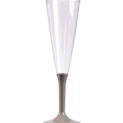 10 Flûtes à Champagne Plastique Pied Gris Argent