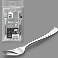 10 fourchettes en argent en plastique réutilisable - 18,5 cm