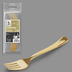 6 fourchettes en or en plastique réutilisable - 18,5 cm