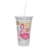 Gobelet anniversaire en plastique avec paille - Flamant rose