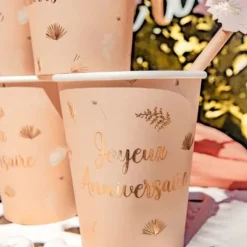 8 Gobelets Carton - Collection Boho Blush et Or