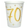 10 Gobelets en Carton Anniversaire - Blanc et Or - 70 ans