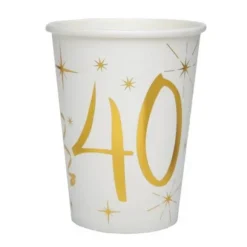 10 Gobelets en Carton Anniversaire - Blanc et Or - 40 ans