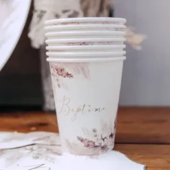 8 Gobelets en carton - Collection Pampas, Fleurs de Coton et Or