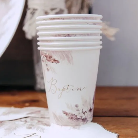 8 Gobelets en carton - Collection Pampas, Fleurs de Coton et Or