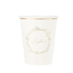 8 gobelets en carton FSC® - 255 ml - Collection Baptême Crème et Or