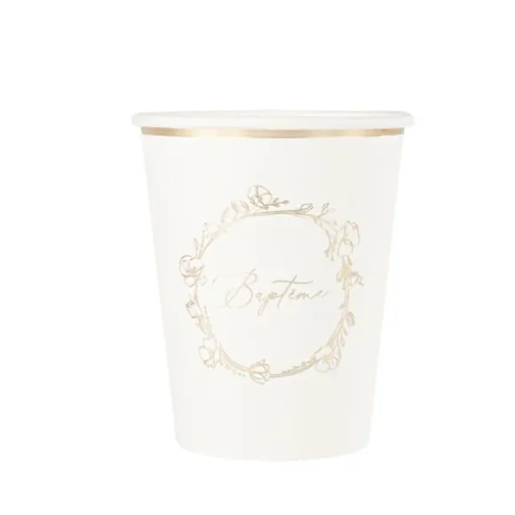 8 gobelets en carton FSC® - 255 ml - Collection Baptême Crème et Or