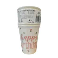 8 Gobelets en carton - Happy Birthday - Rose Gold