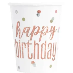 8 Gobelets en carton " Happy Birthday " Prism - Glitz Rose Gold