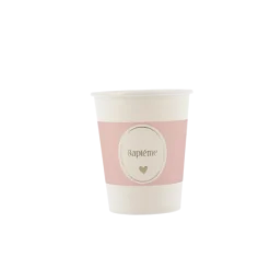 8 gobelets en carton - 255 ml - Collection Baptême Blanc et Or - Couleur au choix