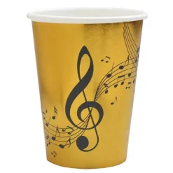10 Gobelets en carton Musique - Or & Noir