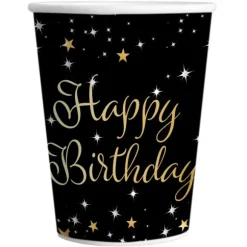 8 gobelets "Happy Birthday" en carton pour anniversaire - 250 ml - Collection Starlight - Couleur au choix
