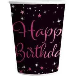 8 gobelets "Happy Birthday" en carton pour anniversaire - 250 ml - Collection Starlight - Couleur au choix