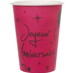 10 Gobelets "Joyeux Anniversaire" - Fuchsia
