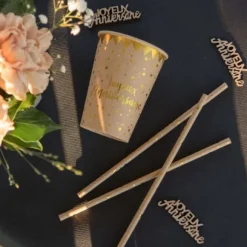 10 Gobelets " Joyeux Anniversaire " - Couleur Kraft