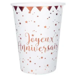 10 Gobelets Joyeux Anniversaire - Métal Rose Gold