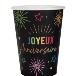 6 gobelets "Joyeux Anniversaire" en carton - 27 cl - Collection Festicolor - Couleur au choix