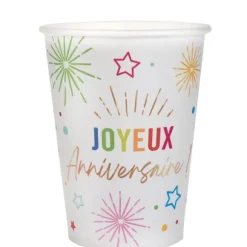 6 gobelets "Joyeux Anniversaire" en carton - 27 cl - Collection Festicolor - Couleur au choix