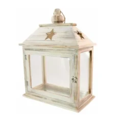 Grande Lanterne en Bois Brut et Verre Etoilée