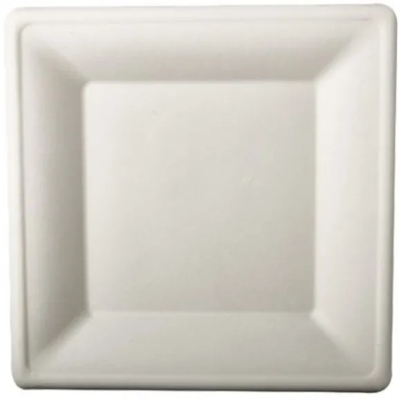 50 Grandes Assiettes Carrées en Canne à Sucre - Blanc