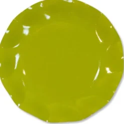Grandes Assiettes Vagues Rondes en Carton Vert Anis
