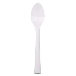 50 grandes cuillères "Picnik" blanches incassables en polypropylène - 18 cm