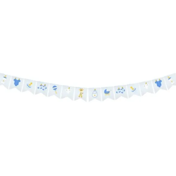 Guirlande avec 14 Fanions en Papier - Baby Shower - Bleu