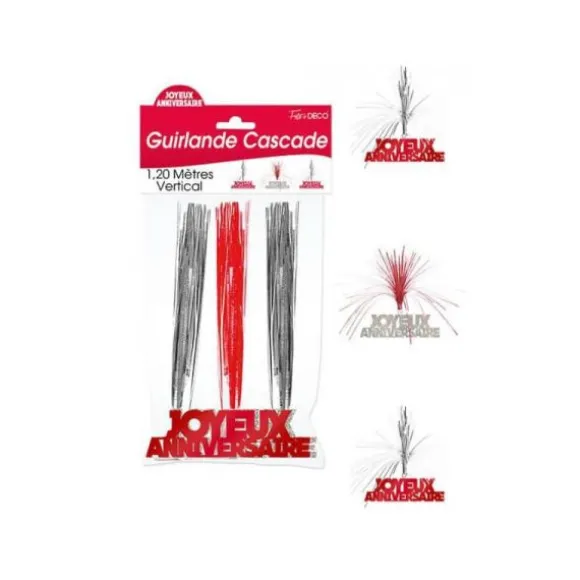 Guirlande Cascade " Joyeux Anniversaire " - Rouge et Argent