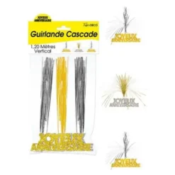 Guirlande Cascade Joyeux Anniversaire Holographique - Or et Argent