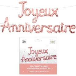 Guirlande de ballons métallisés - Joyeux Anniversaire - 39 cm - Couleur Rose Gold