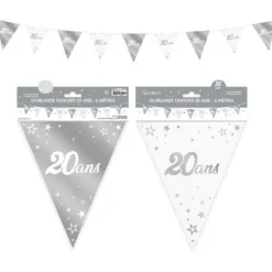 Guirlande de Fanions Anniversaire Métallique - Argent - Age au Choix