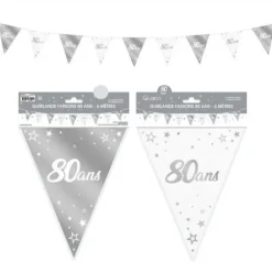 Guirlande de Fanions Anniversaire Métallique - Argent - Age au Choix
