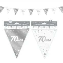 Guirlande de Fanions Anniversaire Métallique - Argent - Age au Choix
