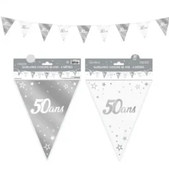 Guirlande de Fanions Anniversaire Métallique - Argent - Age au Choix