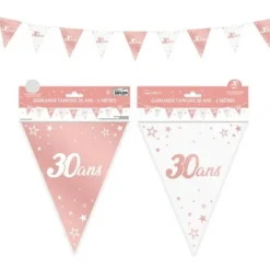 Guirlande de Fanions Anniversaire Métallique - Rose Gold - Age au Choix