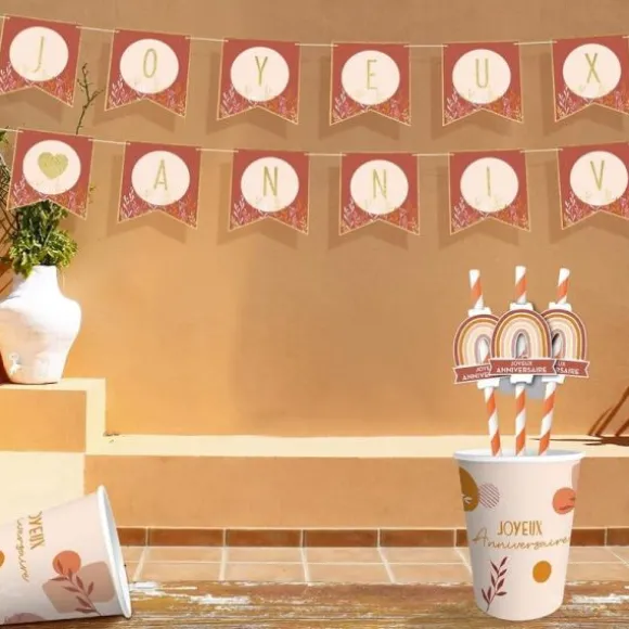 Guirlande de fanions avec lettres et ruban - Joyeux Anniversaire - Collection Terracotta