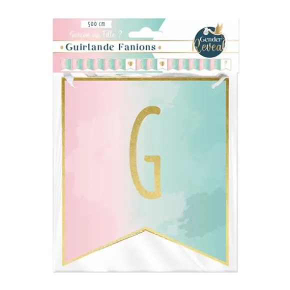 Guirlande de fanions avec lettres et ruban - Fille ou Garçon ? - Collection Gender Reveal