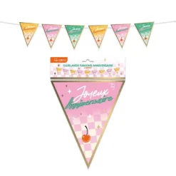 Guirlande de 9 fanions "Joyeux Anniversaire" -  6 m - Collection Retro Pop