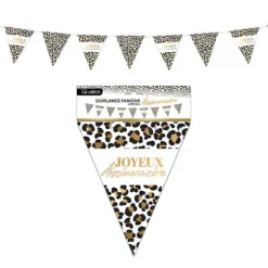 Guirlande de 9 fanions "Joyeux Anniversaire" - 6 m - Collection Léopard