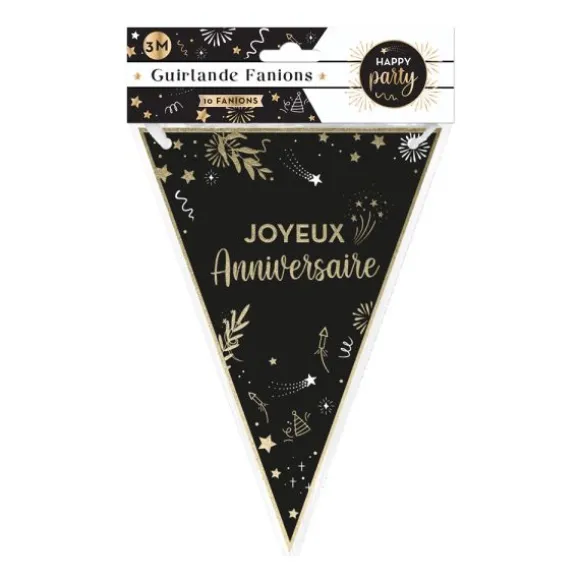 Guirlande de 10 fanions "Joyeux Anniversaire" - 3 m - Collection Happy Party