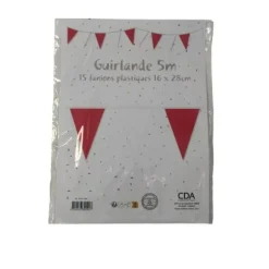 Guirlande de 15 fanions - Rouge et Blanc - 5 m