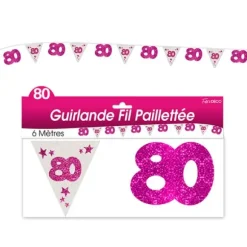 Guirlande pailletée d’anniversaire "80" - Rose et argenté
